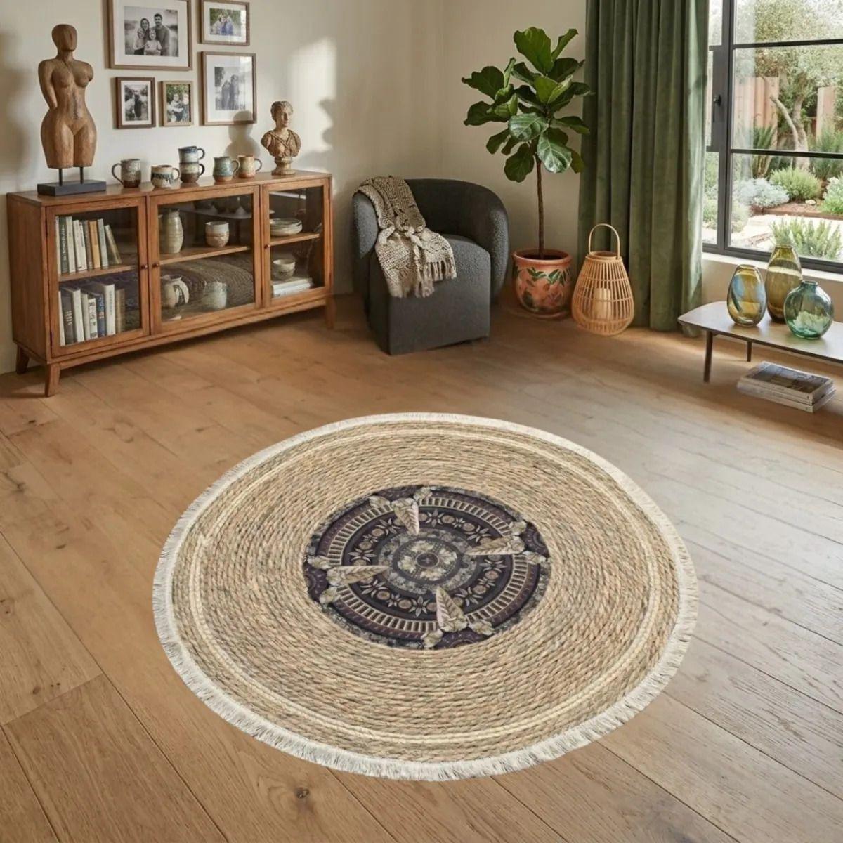 Alfombra Elegante Bohemio Chic Flecos Diseño Medallón ALJ-5