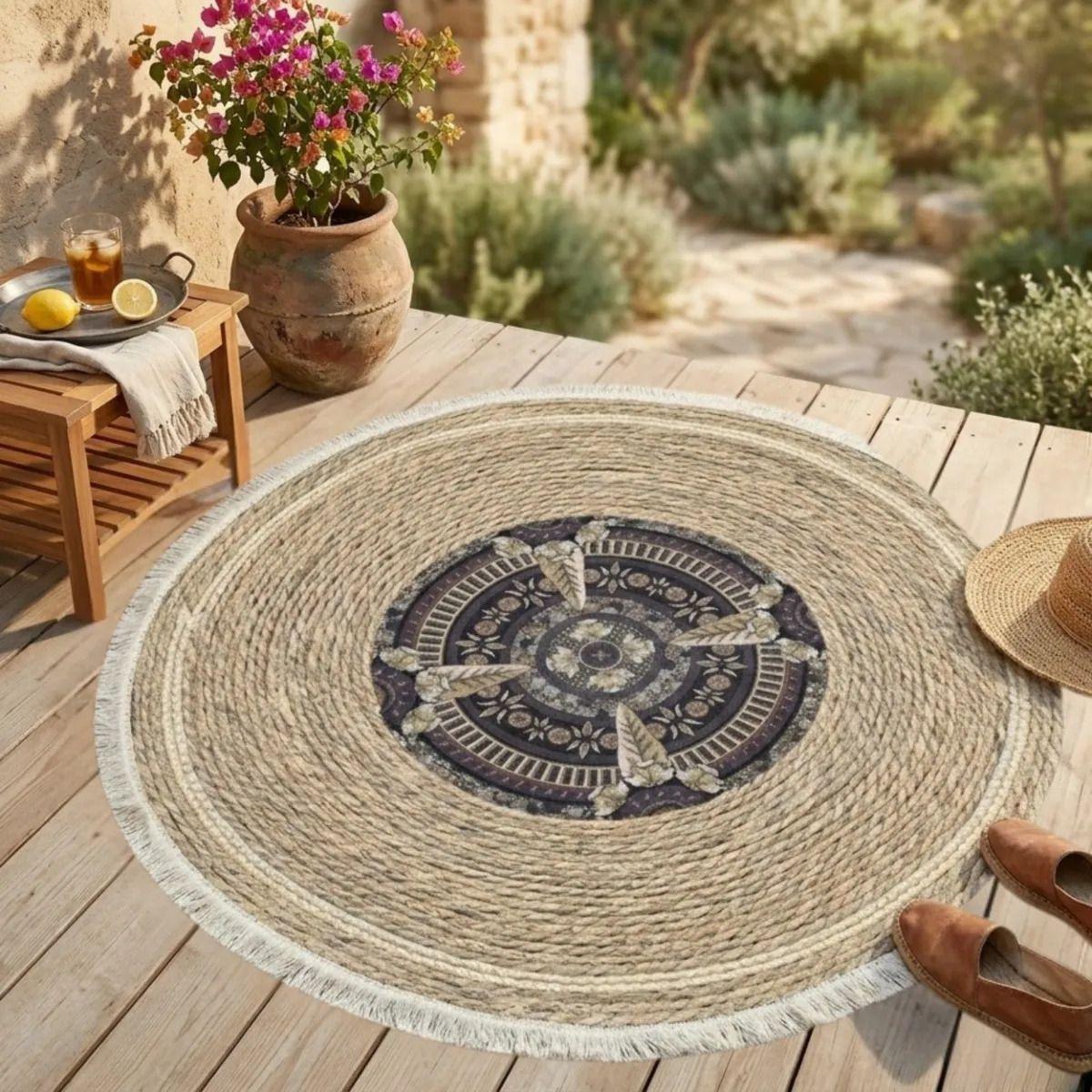 Alfombra Elegante Bohemio Chic Flecos Diseño Medallón ALJ-7