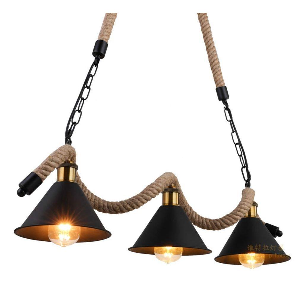 Lampara Colgante Araña Interior Cáñamo Retro Bar Hogar Lau-0