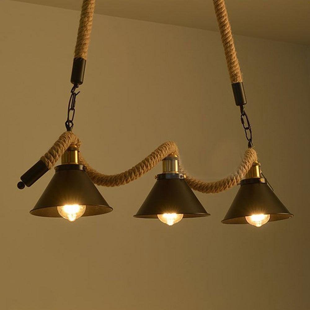 Lampara Colgante Araña Interior Cáñamo Retro Bar Hogar Lau-4