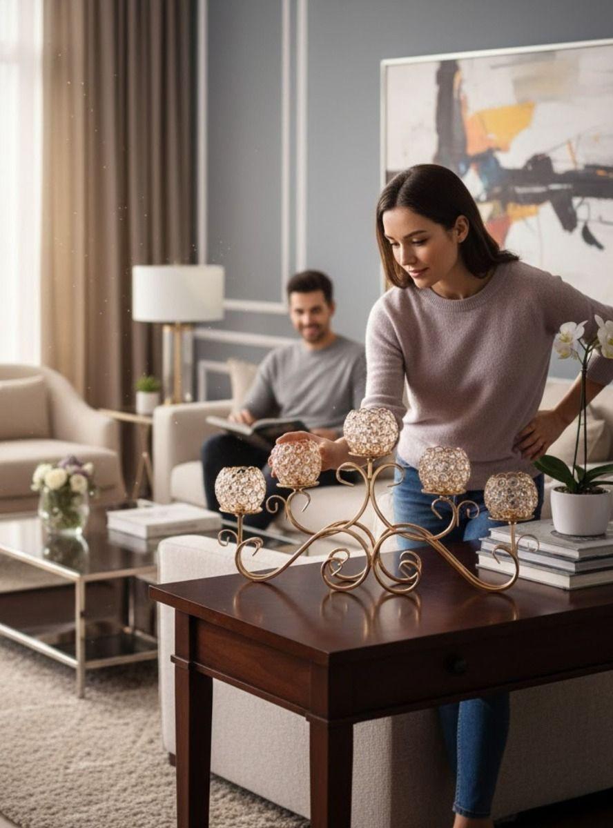 Candelabro Decorativo 5 Brazos Copas Adorno Facetado Jhn-4