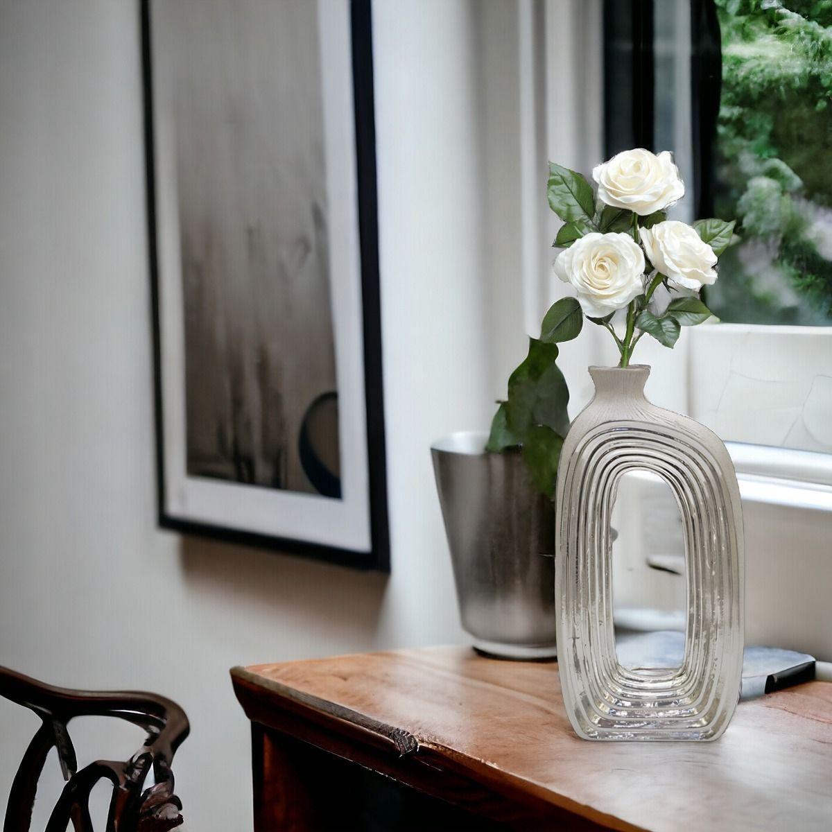 Florero Jarrón Cerámica Abierto Decoración Plateado Jhn-3