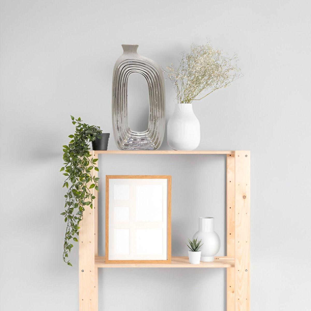 Florero Jarrón Cerámica Abierto Decoración Plateado Jhn-6