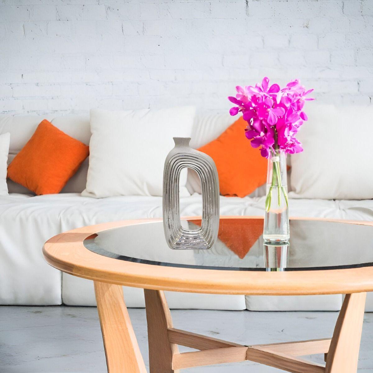 Florero Jarrón Cerámica Abierto Decoración Plateado Jhn-8