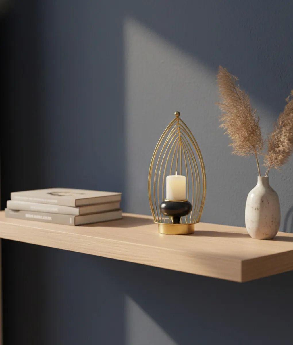 Portavela Decorativo Forma Hoja Jaula Escultural Hogar Jhn-6