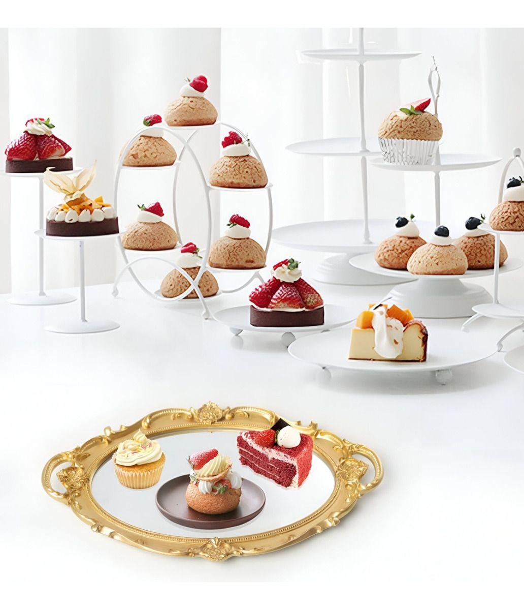 Set 2 Bandeja Espejo Dorada Decorativa Organizador Jhn-8