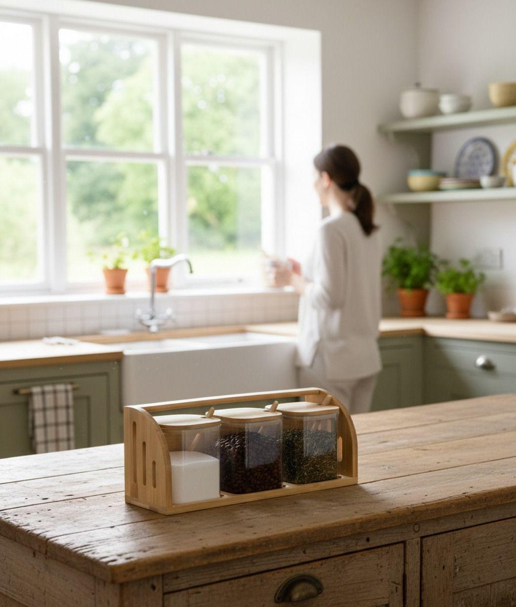 Set 3 Frascos Almacenamiento Asa Transporte Contenedor Jhn-4