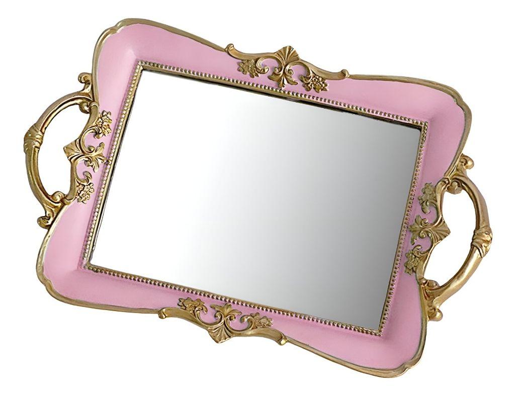 Bandeja Espejo Rosa Organizador Adorno Decorativo Jhn-0