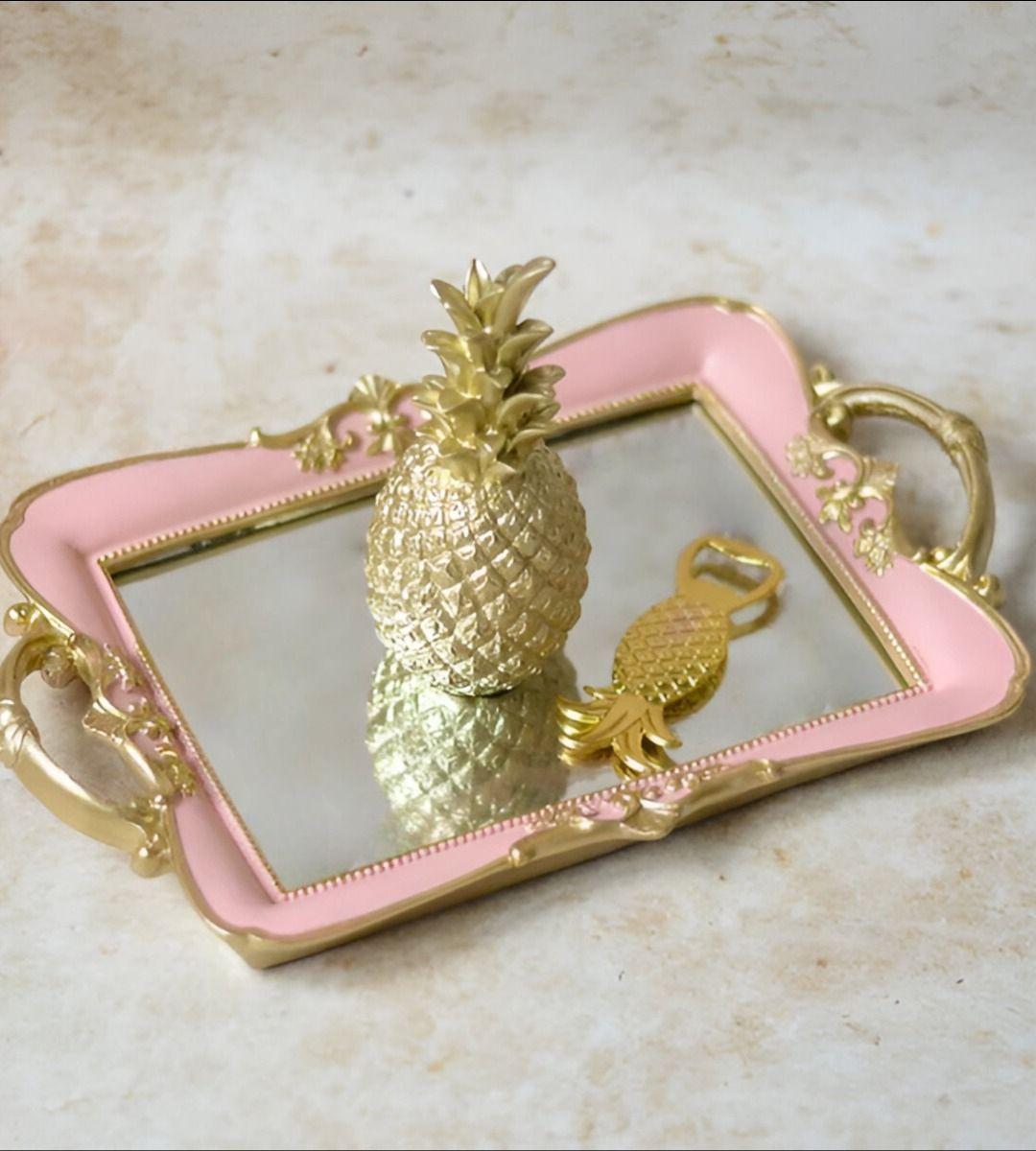 Bandeja Espejo Rosa Organizador Adorno Decorativo Jhn-3