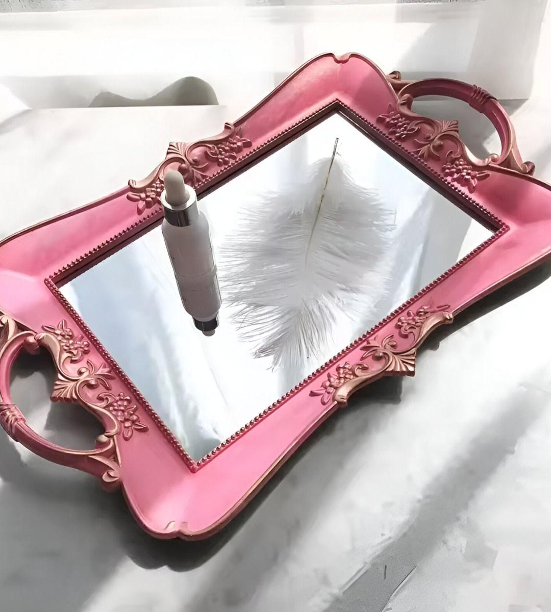 Bandeja Espejo Rosa Organizador Adorno Decorativo Jhn-5