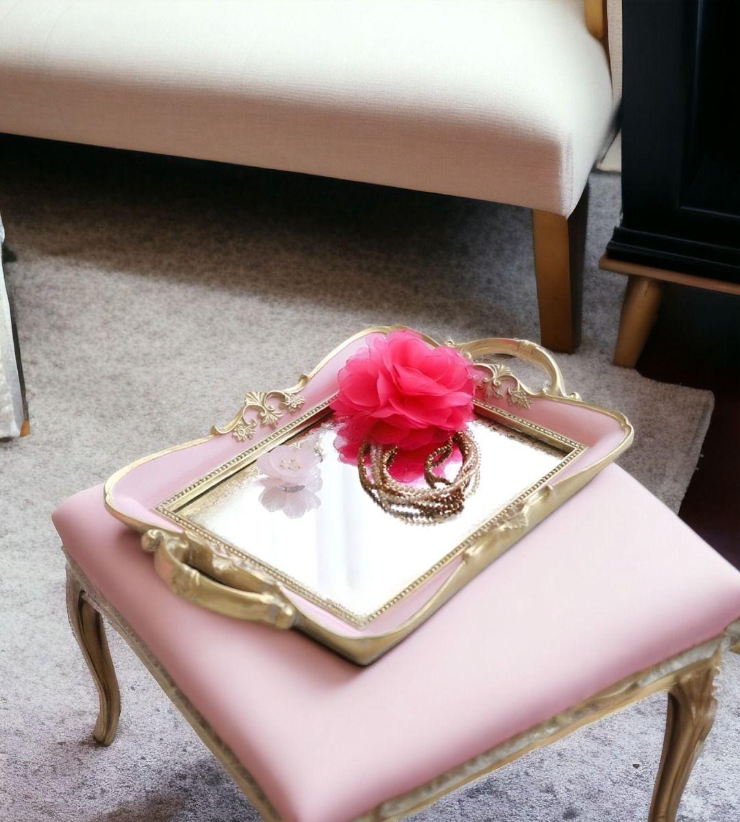 Bandeja Espejo Rosa Organizador Adorno Decorativo Jhn-6