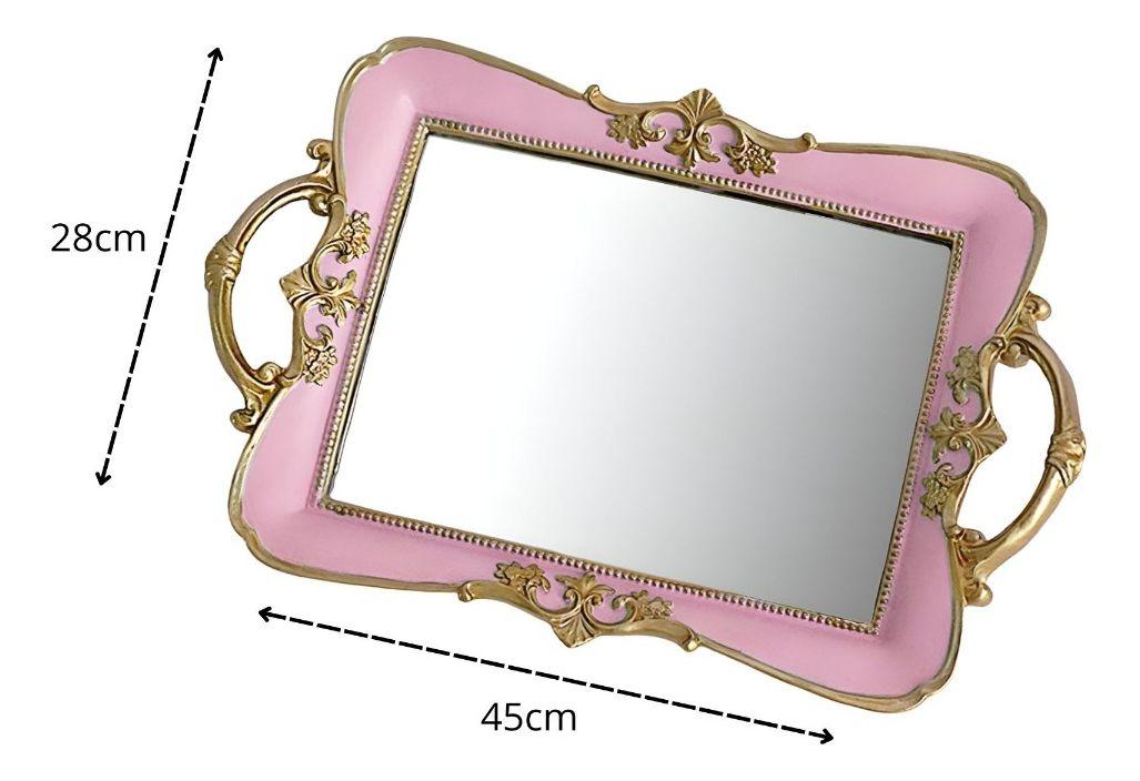 Bandeja Espejo Rosa Organizador Adorno Decorativo Jhn-9