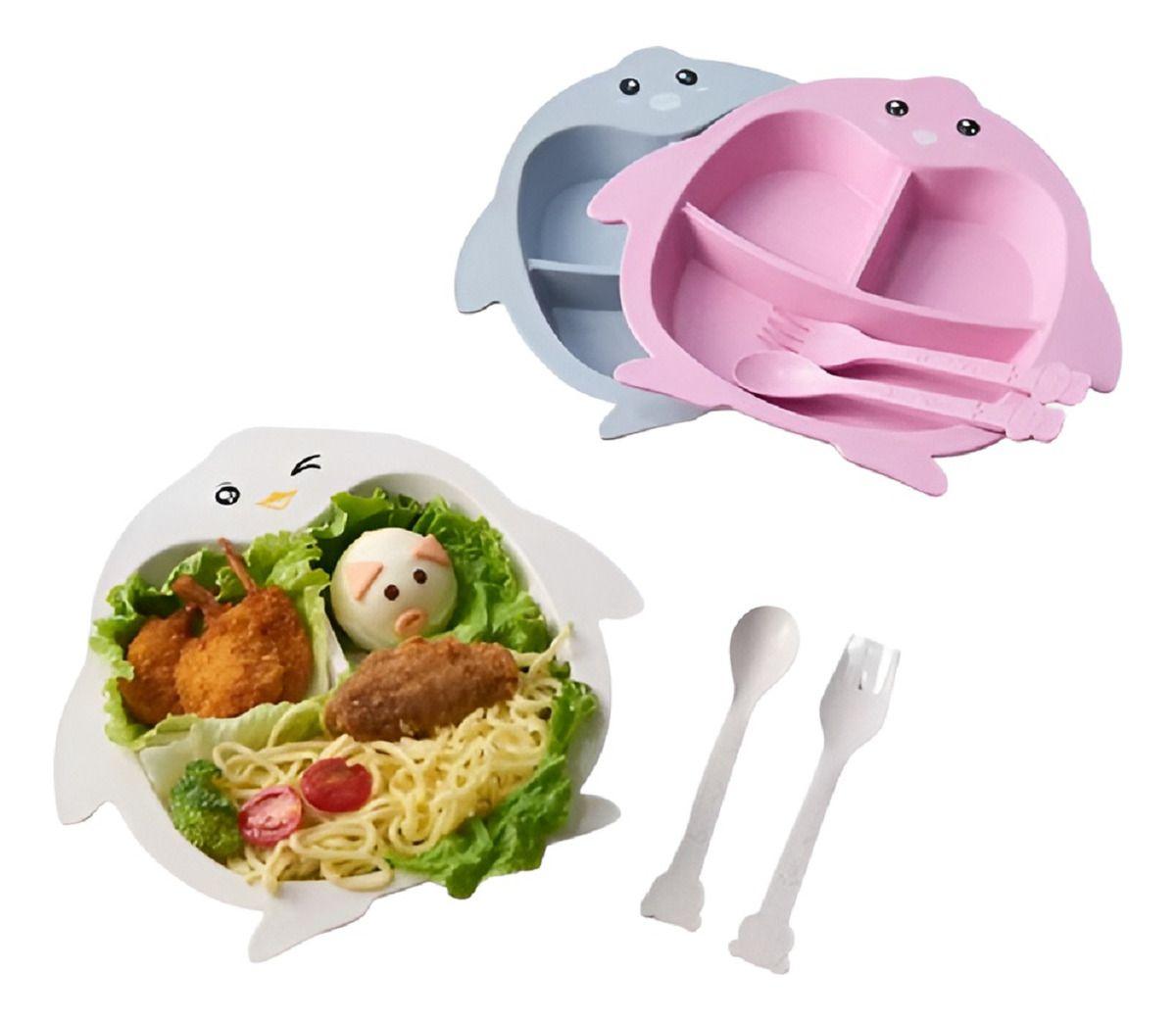 Set 3 Platos Silicona Forma Pingüino Entrenamiento Niños Lau-0