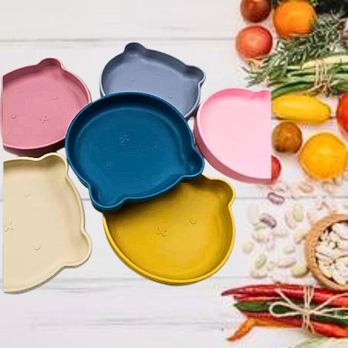 Set 2 Platos Diseño Oso Silicona Antideslizante Niños Lau-6