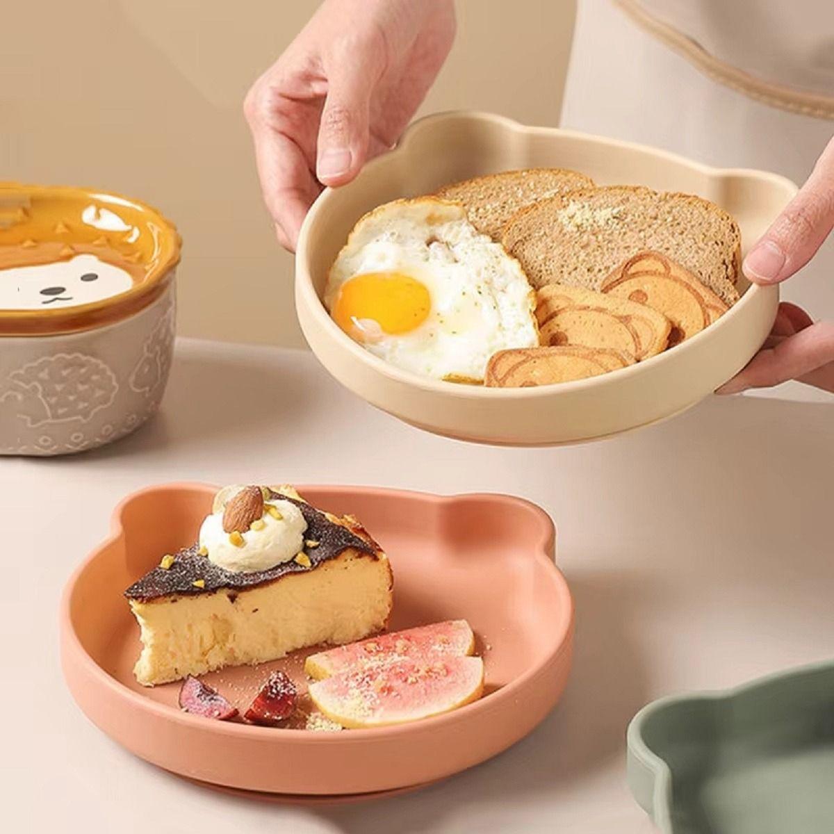 Set 2 Platos Diseño Oso Silicona Antideslizante Niños Lau-7