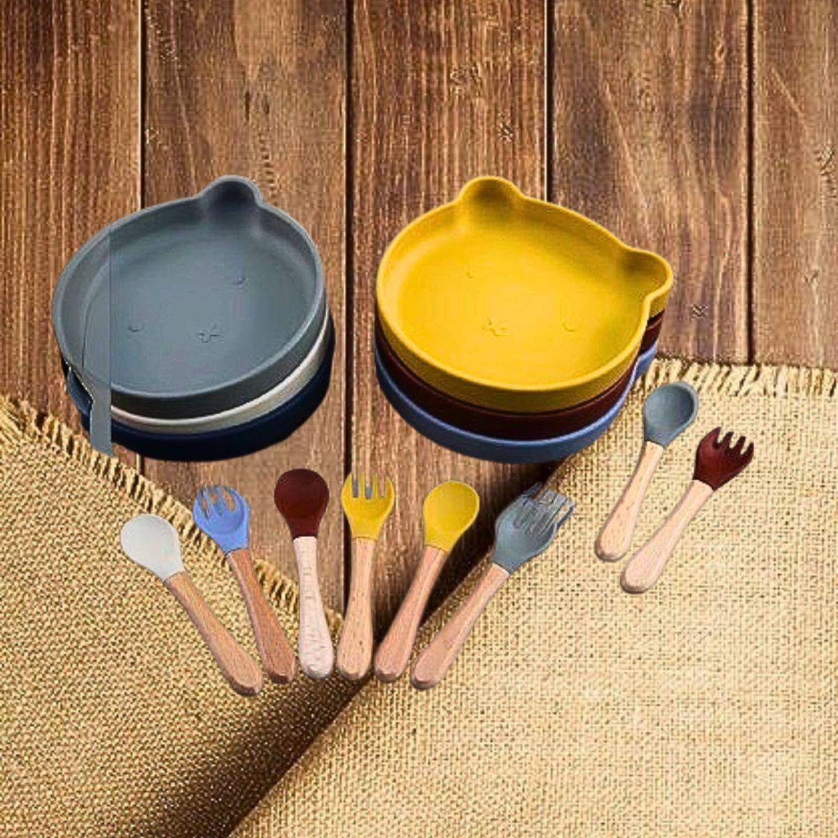 Set 2 Platos Diseño Oso Silicona Antideslizante Niños Lau-9