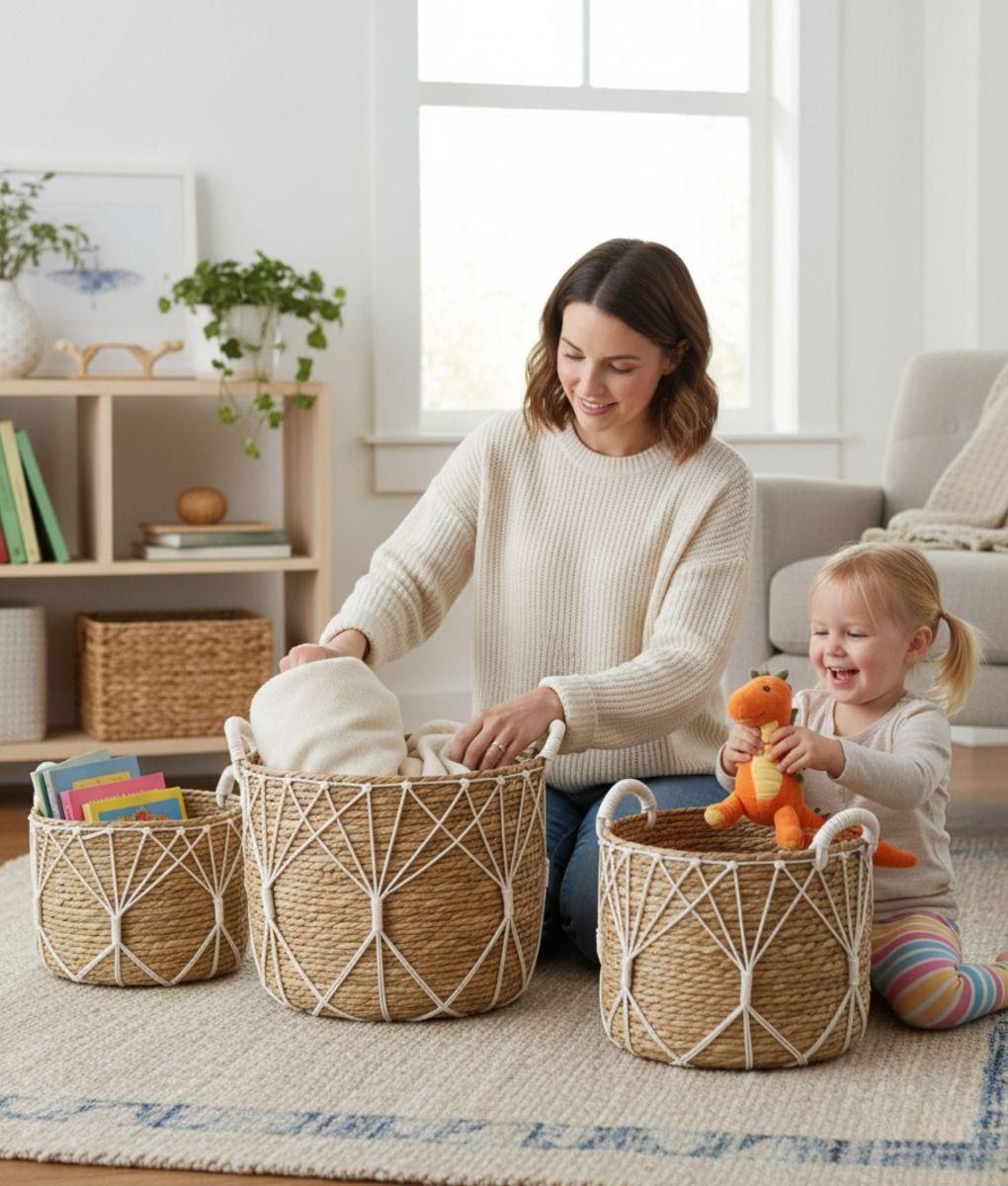 Set 3 Canastos Almacenamiento Natural Decorativos Hogar Jhn-3