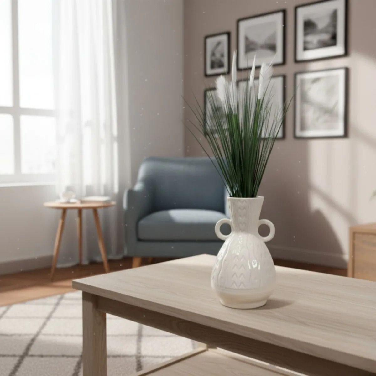 Jarrón Decorativo Doble Asa Relieve Geométrico Lujo AJ-6