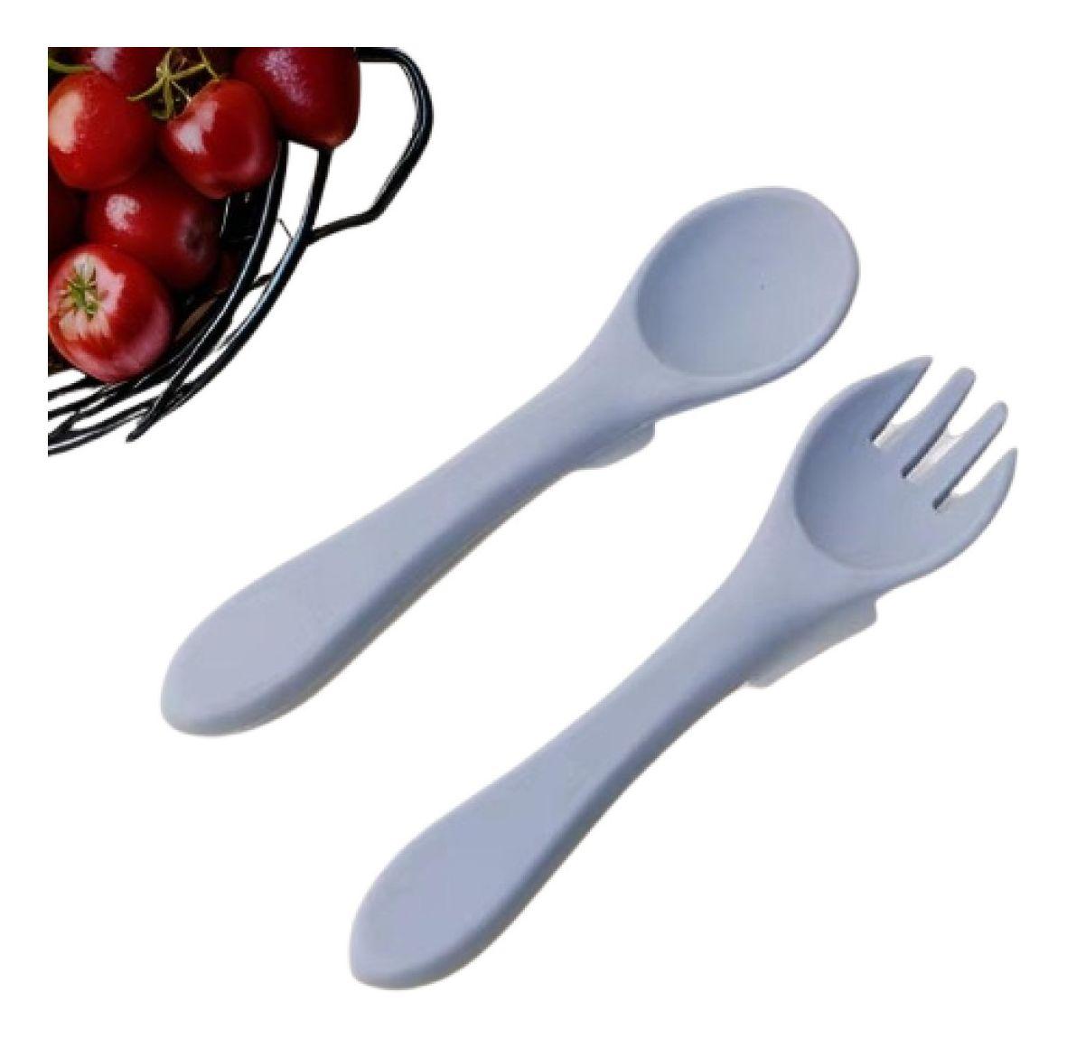 Set 4 Cubierto+Cuchara Silicona Ergonomico Bebes Lau-1