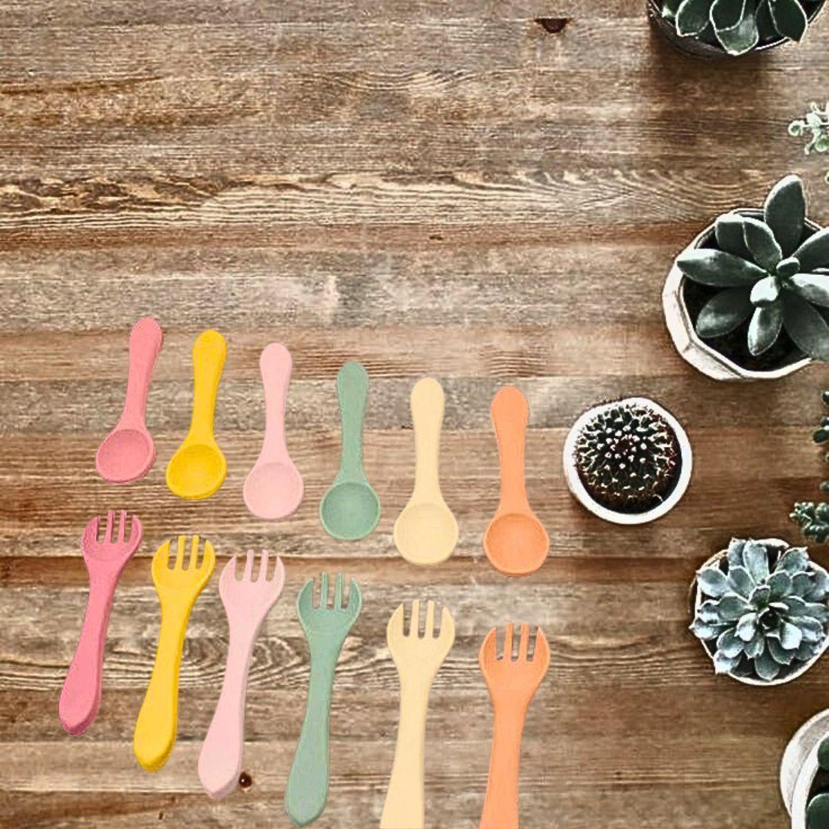 Set 4 Cubierto+Cuchara Silicona Ergonomico Bebes Lau-6