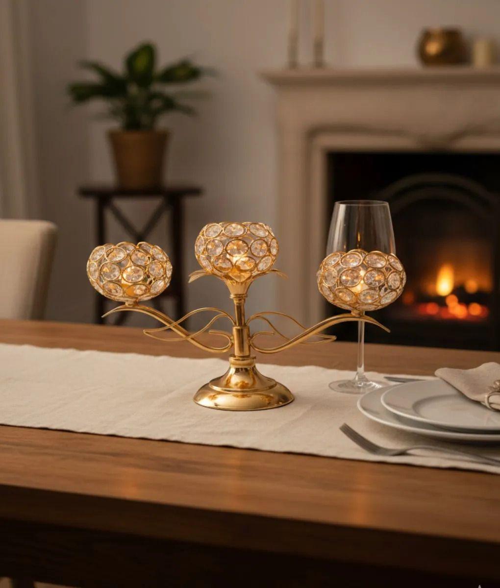 Portavela Decorativo Triple Mesa Copa Elegante Adorno Jhn-6