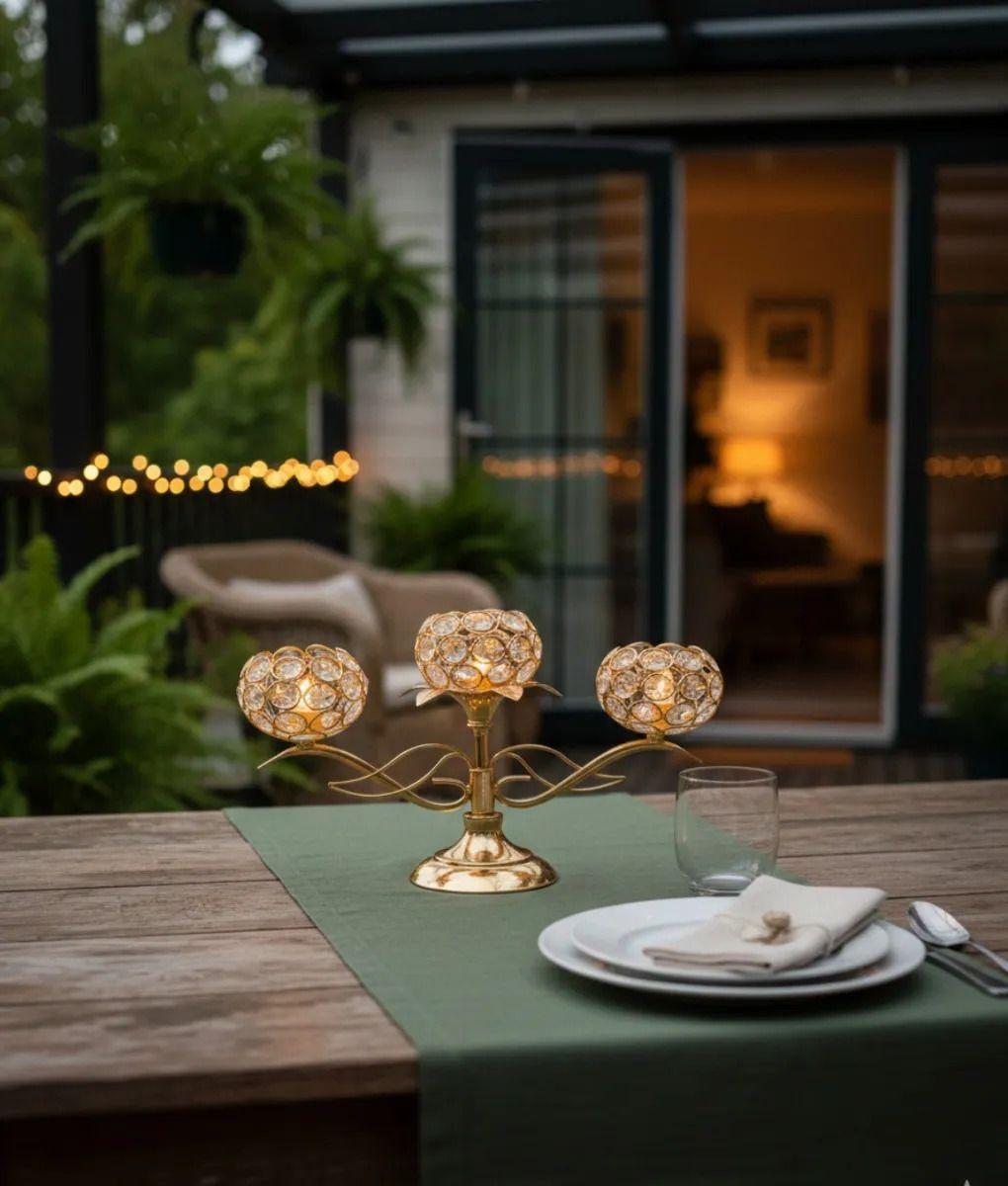 Portavela Decorativo Triple Mesa Copa Elegante Adorno Jhn-7