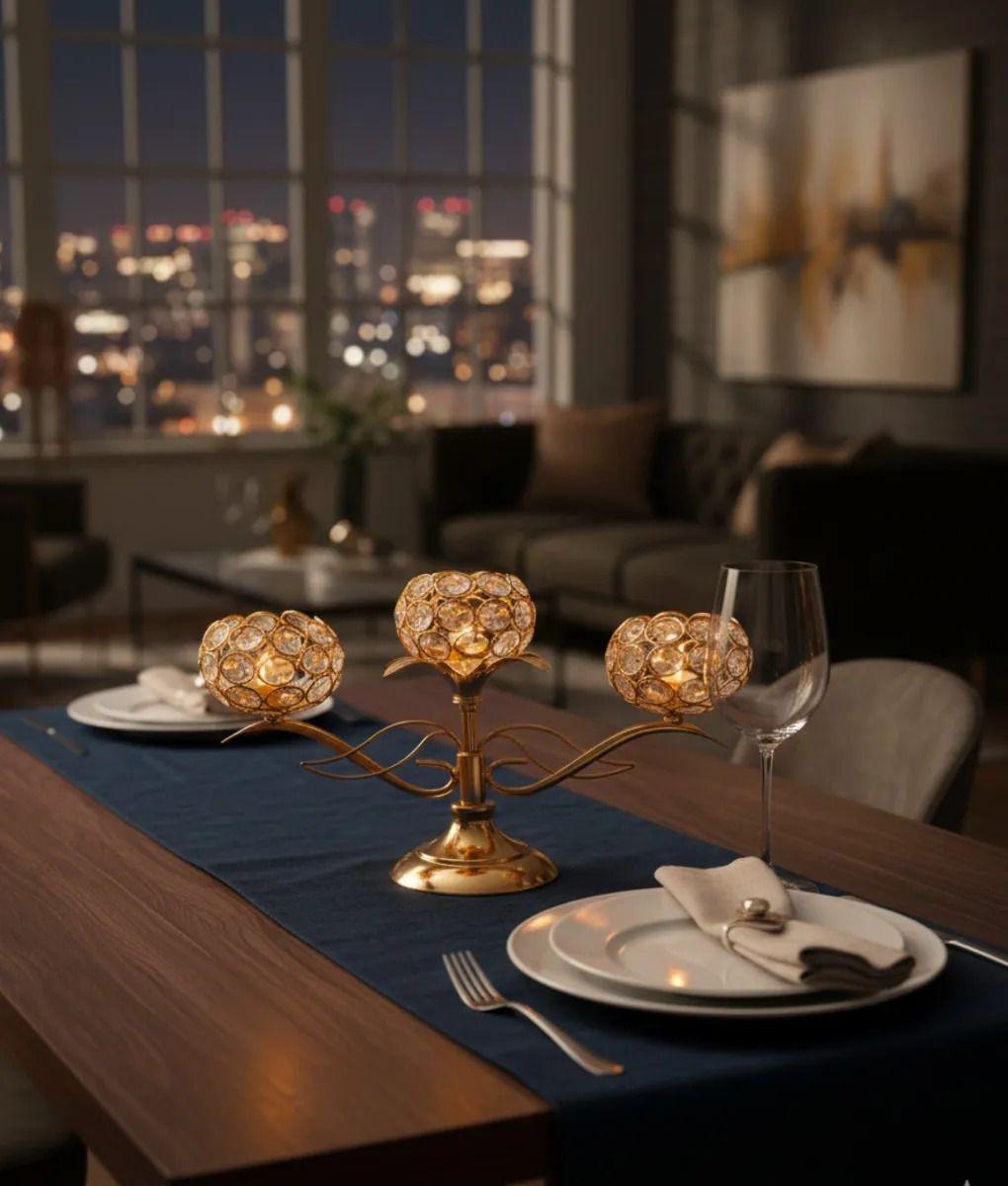 Portavela Decorativo Triple Mesa Copa Elegante Adorno Jhn-8