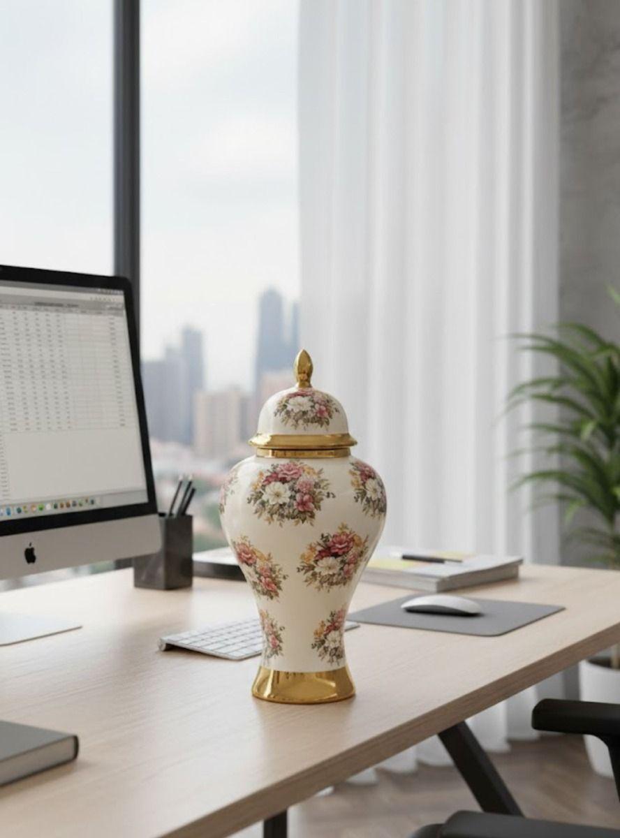 Potiche Decorativo Jarrón Diseño Motivos Florales Adorno Jhn-7