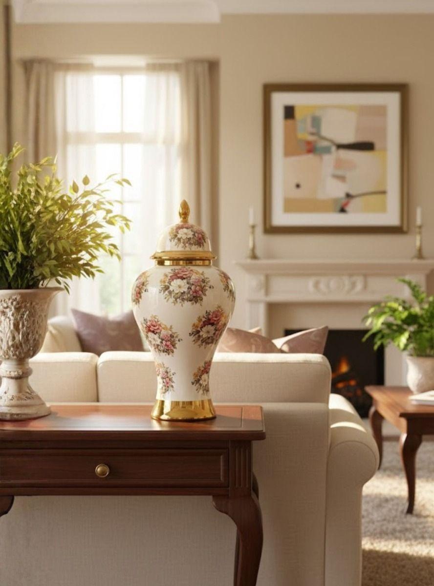 Potiche Decorativo Jarrón Diseño Motivos Florales Adorno Jhn-9