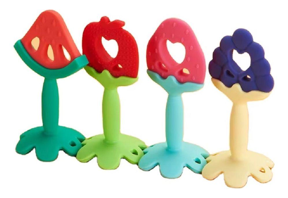 Set 4 Mordedor Silicona Diseño Frutas Divertido Bebe Lau-0