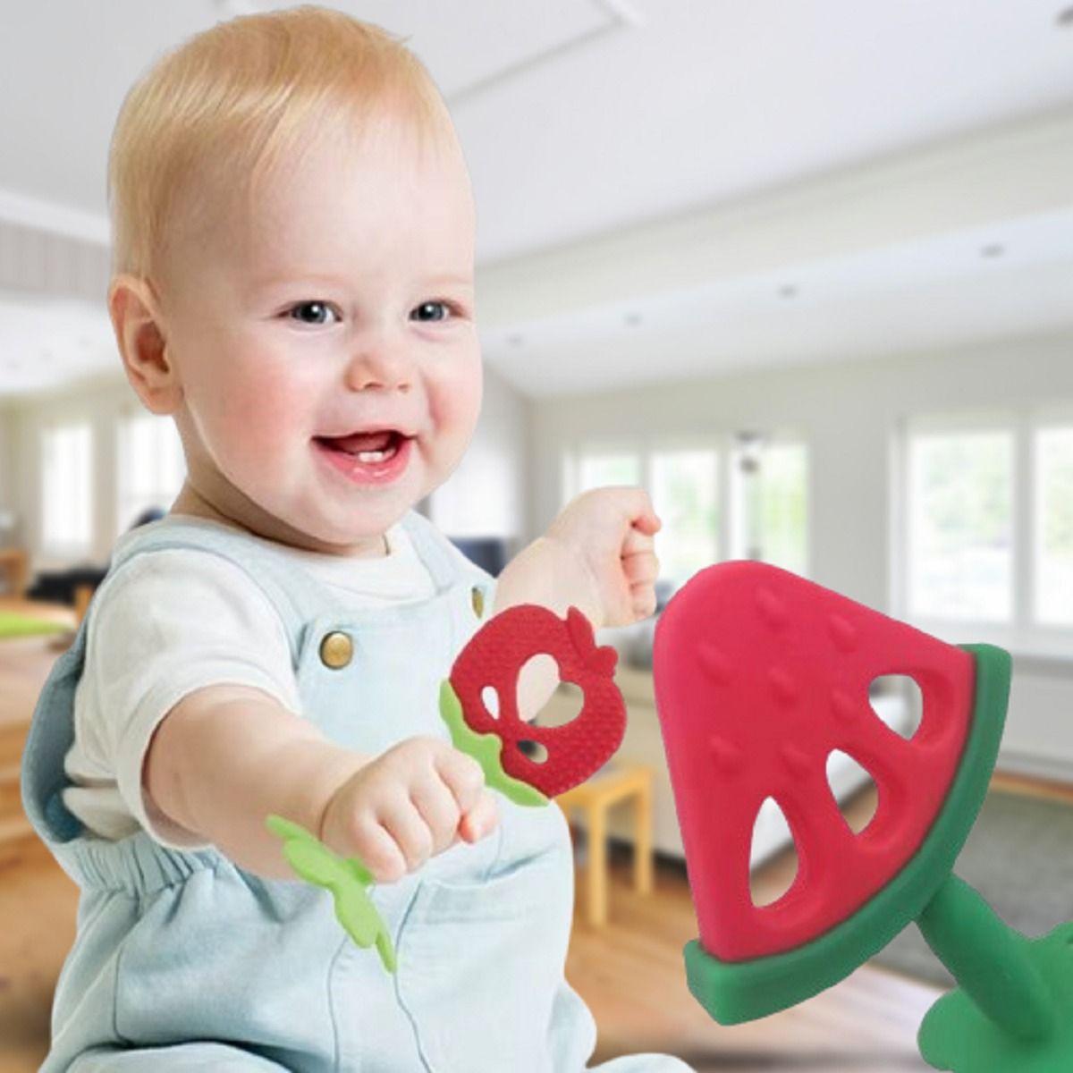 Set 4 Mordedor Silicona Diseño Frutas Divertido Bebe Lau-2