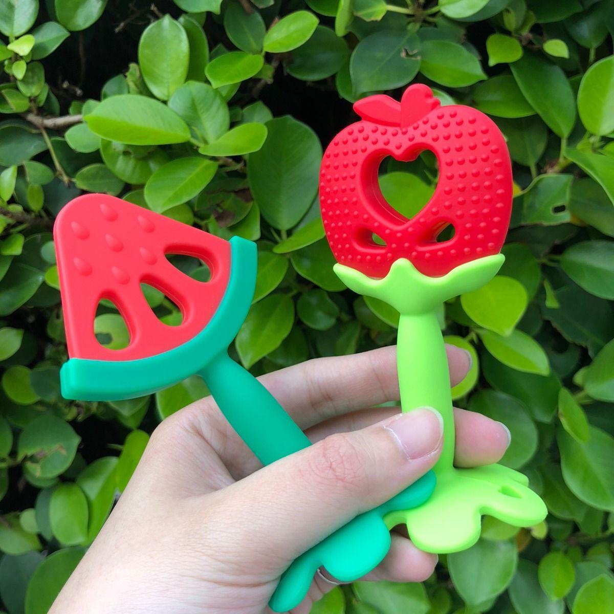 Set 4 Mordedor Silicona Diseño Frutas Divertido Bebe Lau-5