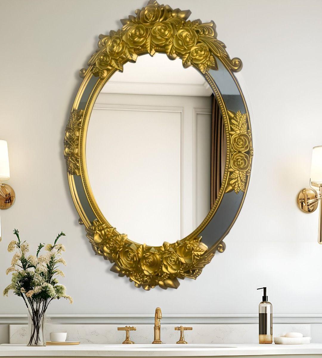 Espejo Ovalado Pared Grande Colgar Decorativo Dorado Jhn-2