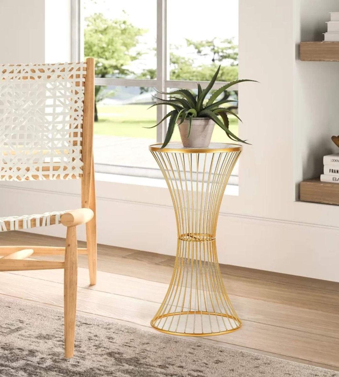 Mesa Auxiliar Centro Decorativa Espejo Dorada Hogar Jhn-7