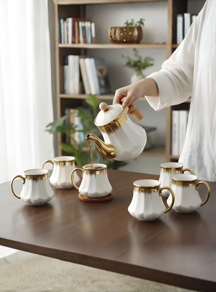 Juego Vajilla Sofisticada Jarra Estilizada 6 Tazas Jhn-4