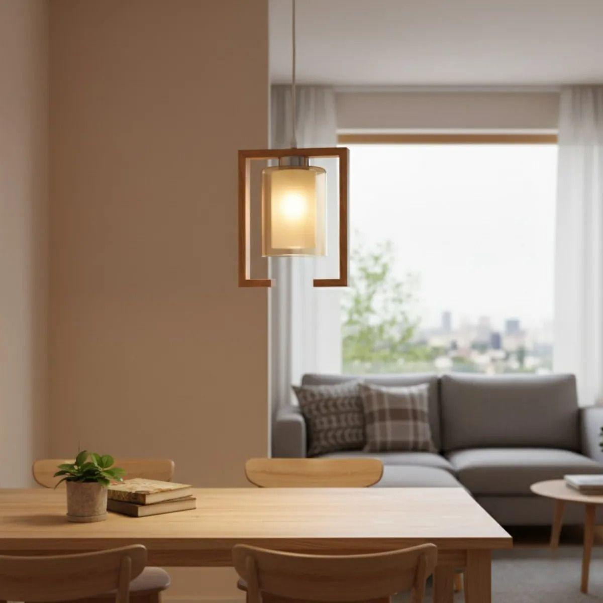Lámpara Colgante Madera Cristal Estilo Minimalista ALJ-6