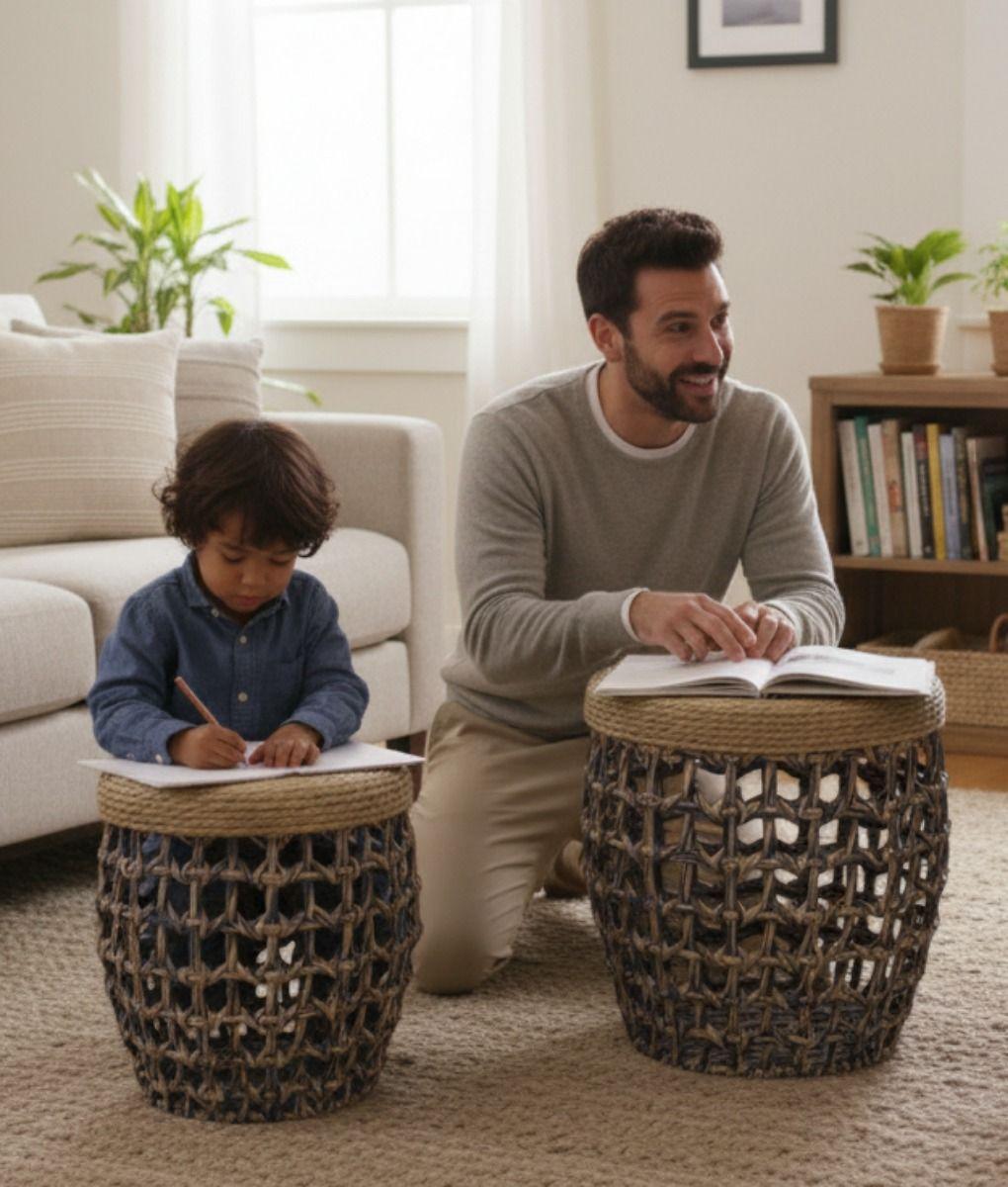 Set 3 Taburetes Auxiliares Decorativos Estilo Natural Jhn-2