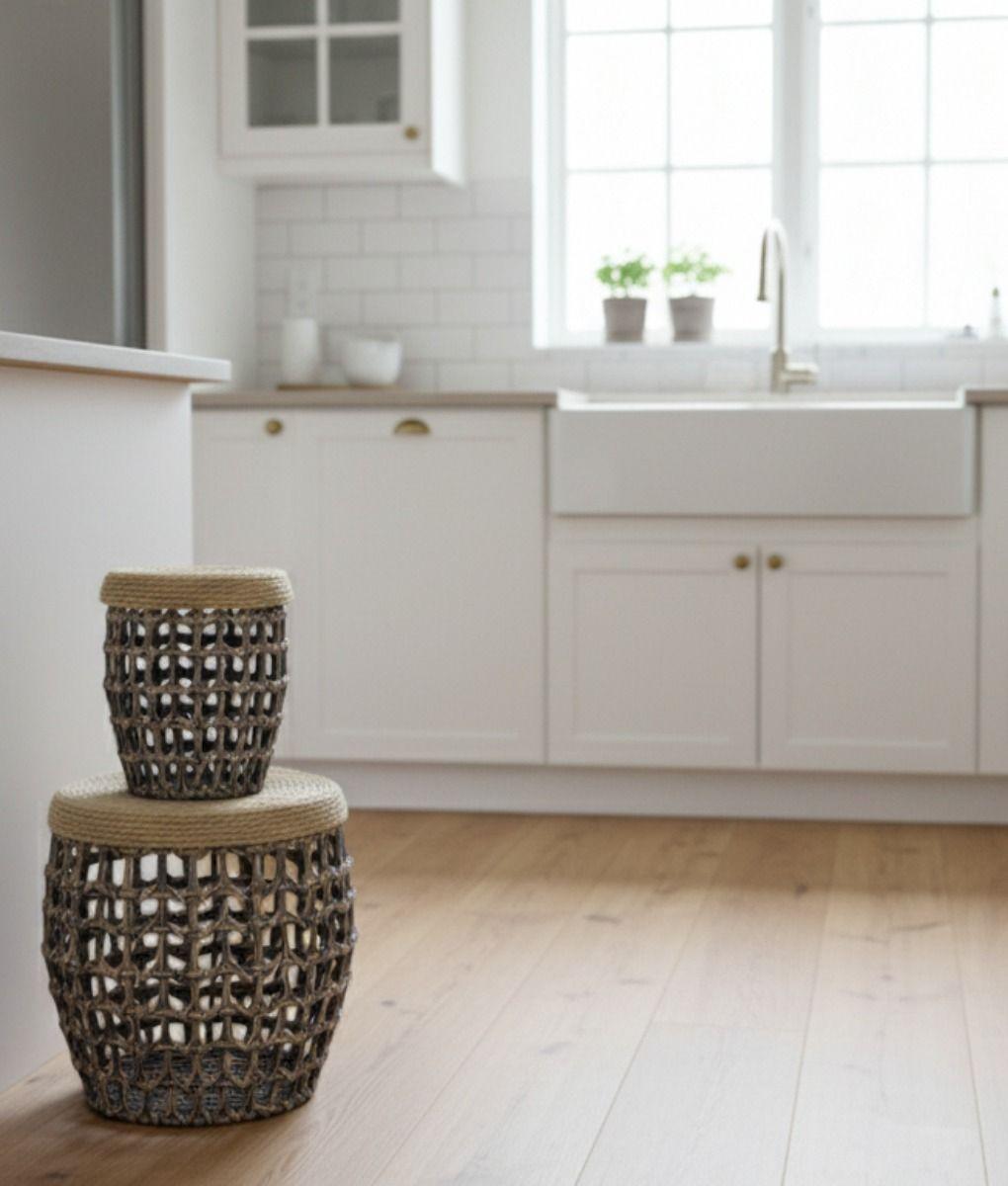 Set 3 Taburetes Auxiliares Decorativos Estilo Natural Jhn-9