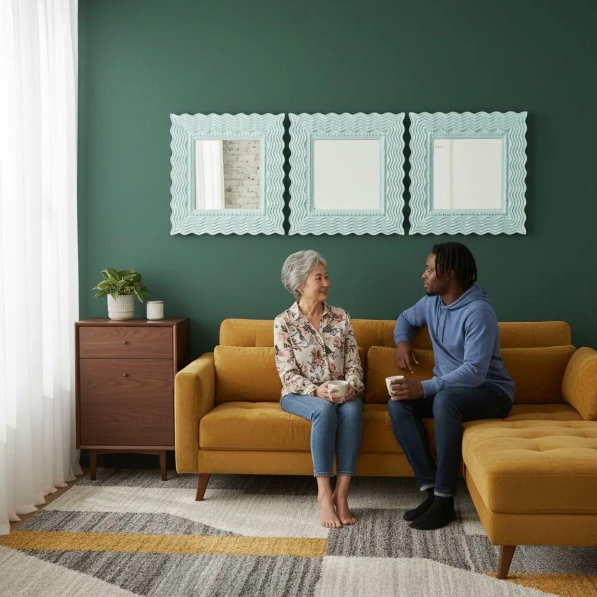 Set 3 Espejo Pared Decorativo Diseño Olas Dinámico Jhn-2