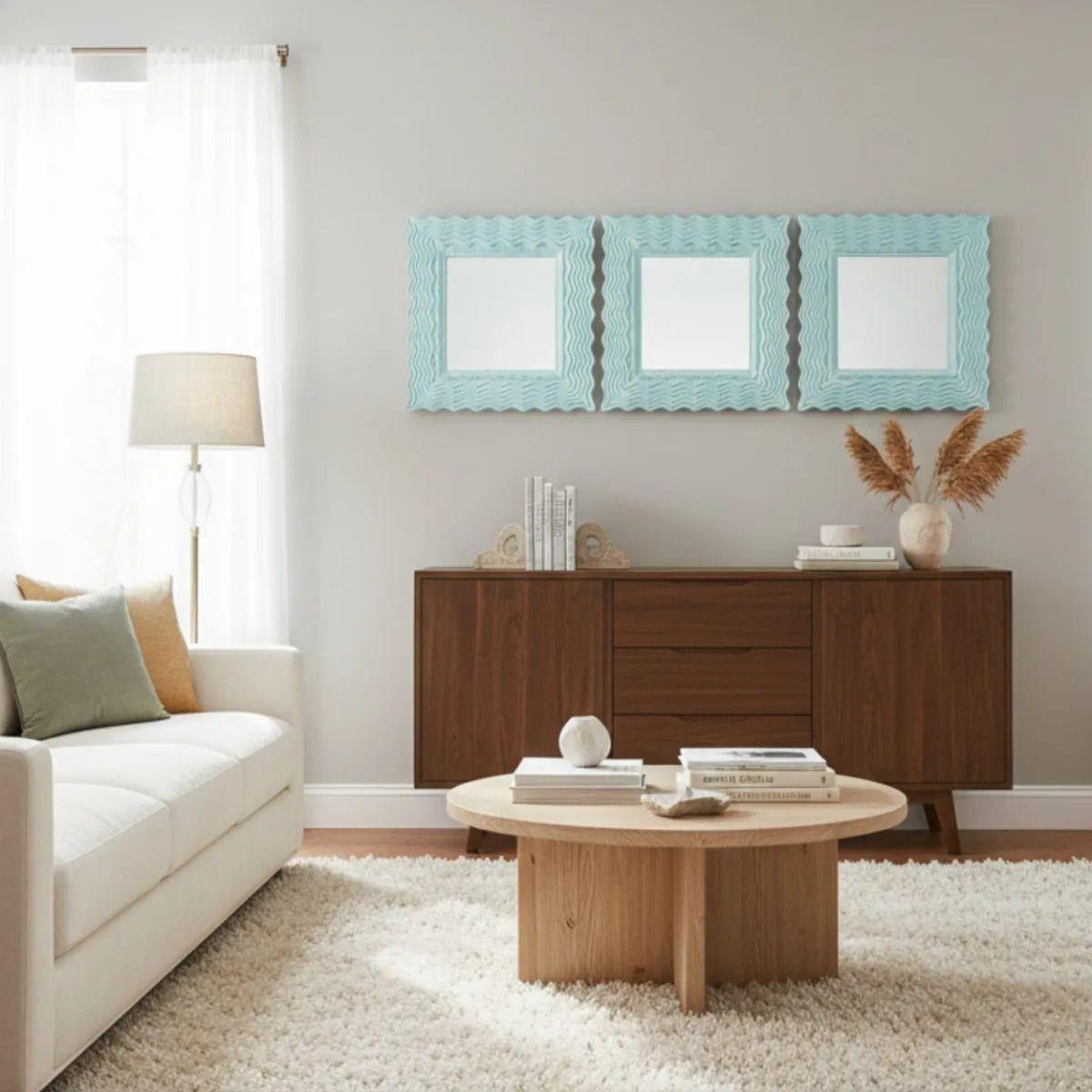 Set 3 Espejo Pared Decorativo Diseño Olas Dinámico Jhn-7