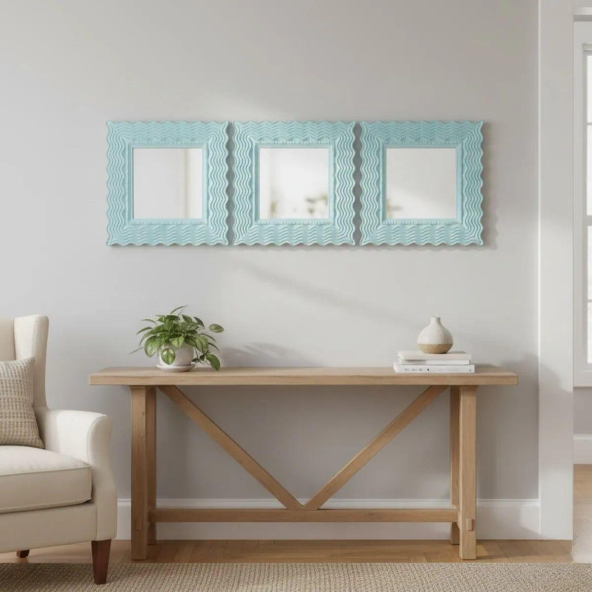 Set 3 Espejo Pared Decorativo Diseño Olas Dinámico Jhn-8