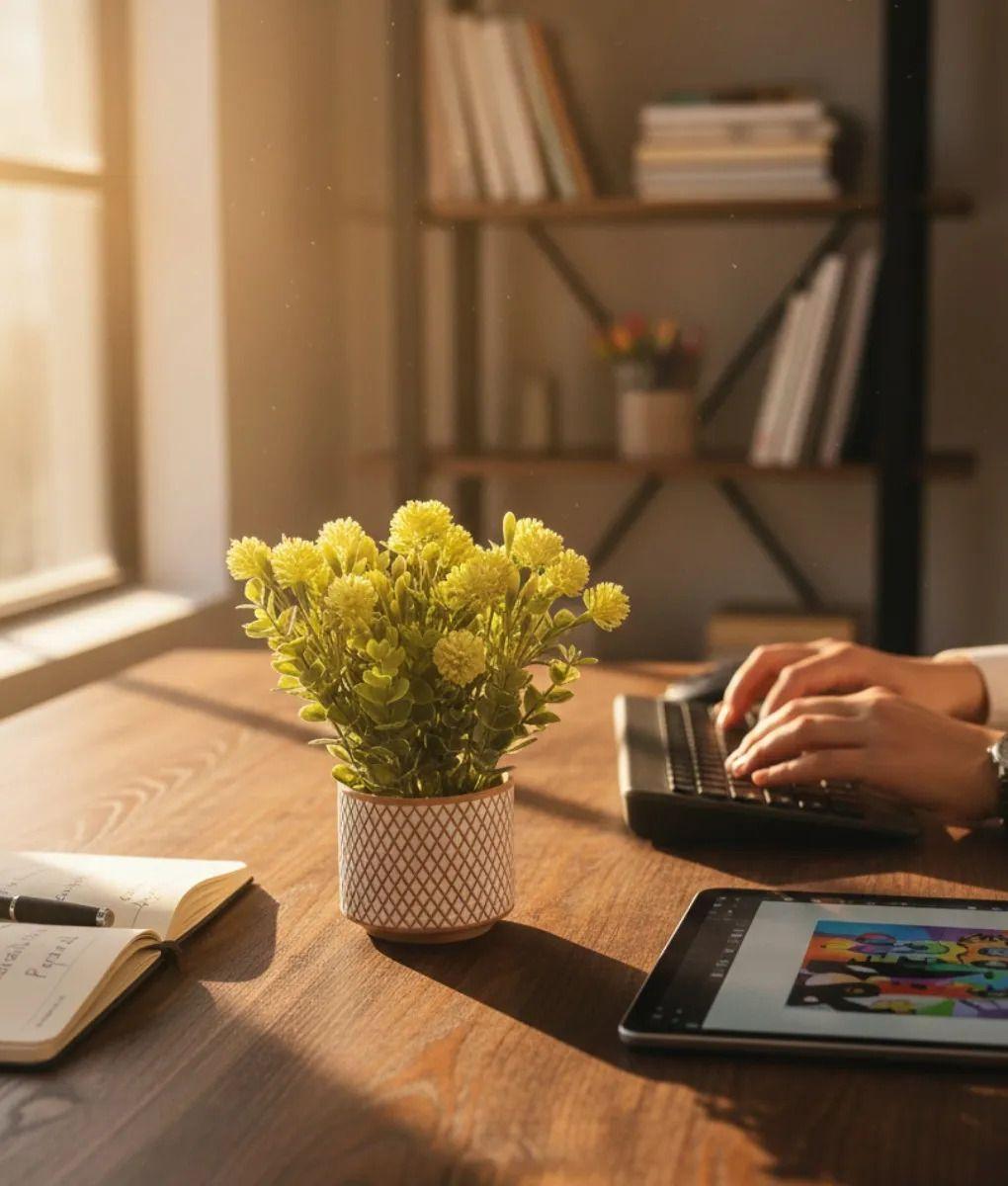 Planta Decorativa Artificial Diseño Textura Tejida Jhn-3