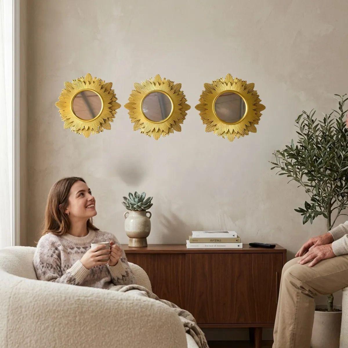 Set 3 Espejos Decorativos Pared Sol Vanguardia Elegantes ALJ-2