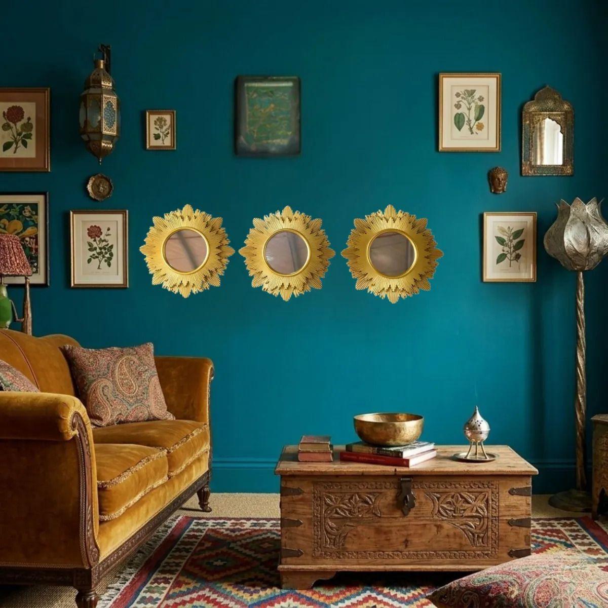 Set 3 Espejos Decorativos Pared Sol Vanguardia Elegantes ALJ-5