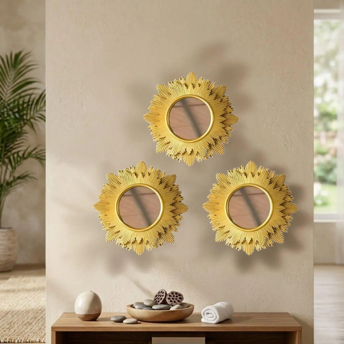 Set 3 Espejos Decorativos Pared Sol Vanguardia Elegantes ALJ-8