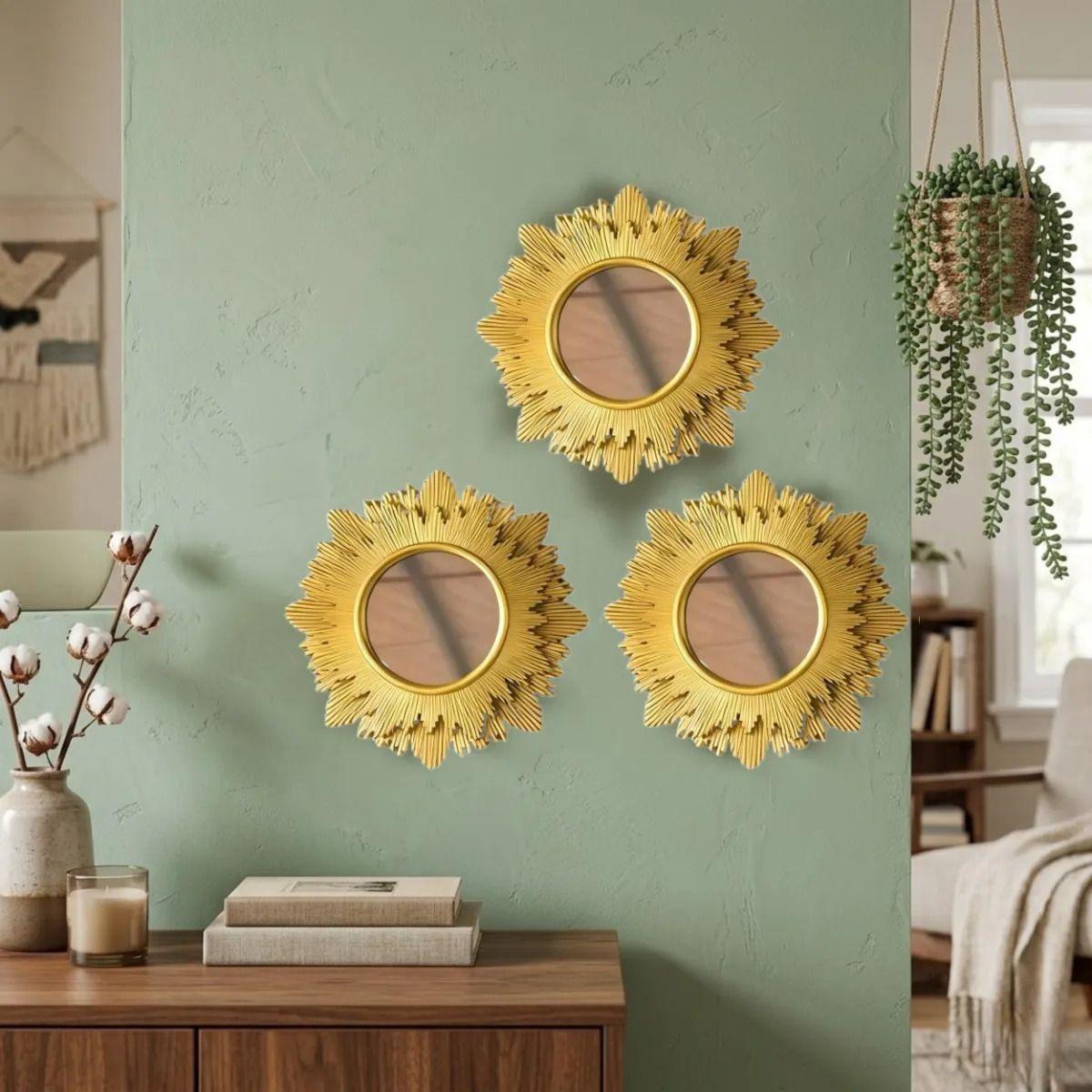 Set 3 Espejos Decorativos Pared Sol Vanguardia Elegantes ALJ-9