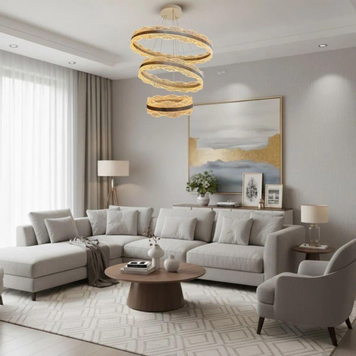 Lámpara Colgante Techo Escultórica Cascada 3 Anillos Led ALJ-6