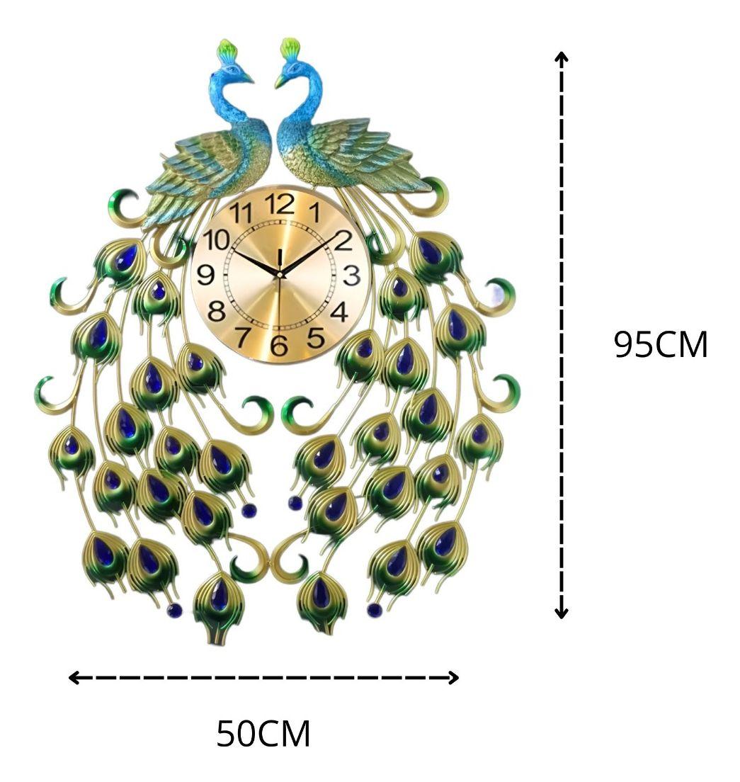 Reloj Analógico Pared Diseño Doble Pavo Real Decorativo Jhn-9