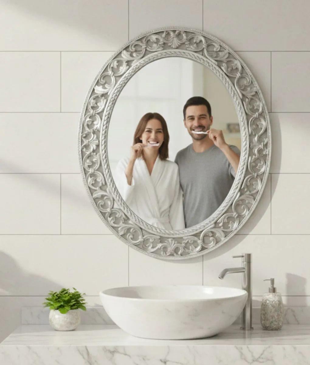 Espejo Pared Ovalado Estilo Barroco Relieve Ligero Jhn-3