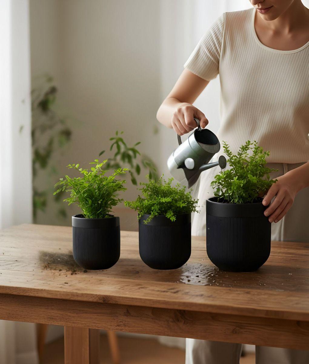 Set 3 Macetero Decorativo Acanalado Estilo Minimalista Jhn-2